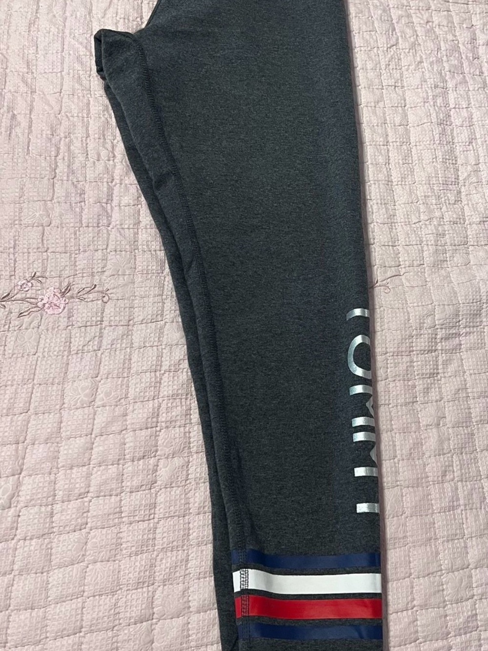 Tommy Hilfiger Girls' Dark Gray Leggings with Red, White & Blue Stripe